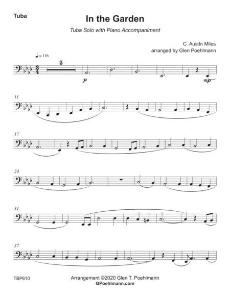 IN THE GARDEN - TUBA SOLO with Piano Accompaniment - Medium Easy image number null
