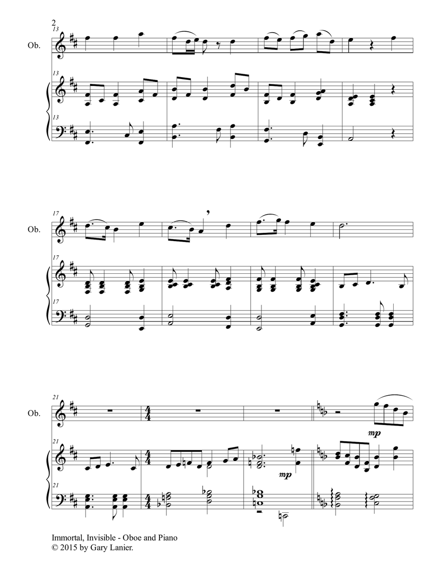 IMMORTAL, INVISIBLE (Duet – Oboe and Piano/Score and Parts) Woodwind Duet scores gallery preview page 3