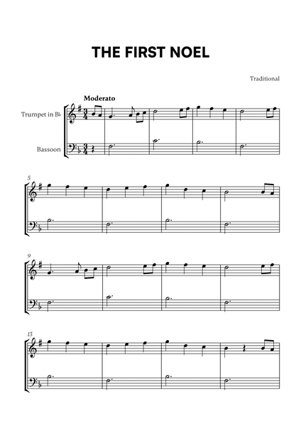 Traditional - The First Noel (F Major) (for Trumpet in Bb and Bassoon) image number null