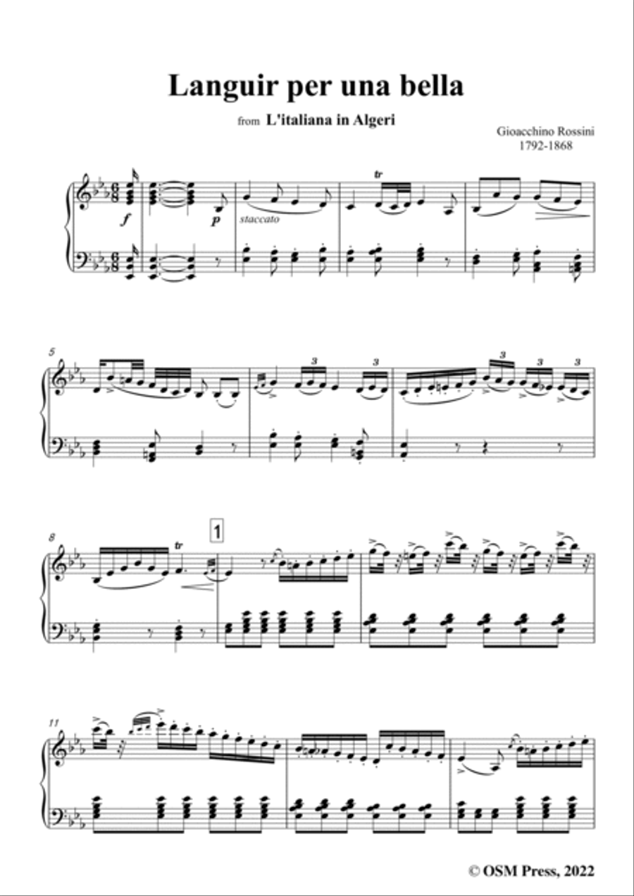 Rossini-Languir per una bella,in E flat Major,from L'italiana in Algeri,for Voice and Piano Voice Solo scores gallery preview page 3