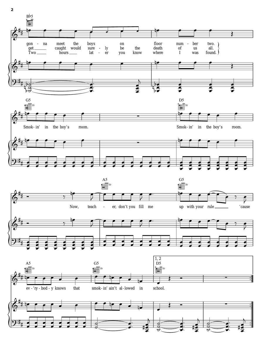 Smokin' In The Boys Room Piano, Vocal, Guitar scores gallery preview page 2