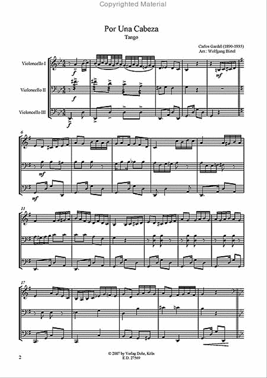 Por Una Cabeza -Tango- (für drei Violoncelli) Cello scores gallery preview page 2