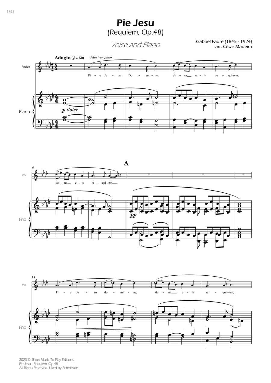 Pie Jesu (Requiem, Op.48) - Voice and Piano - Ab Major (Full Score and Parts) Piano, Vocal scores gallery preview page 3