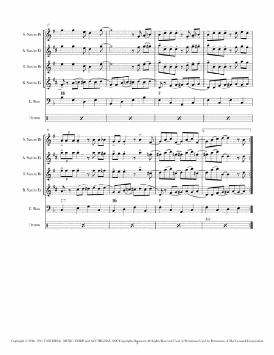 Boogie Woogie Bugle Boy Saxophone Quartet scores gallery preview page 4