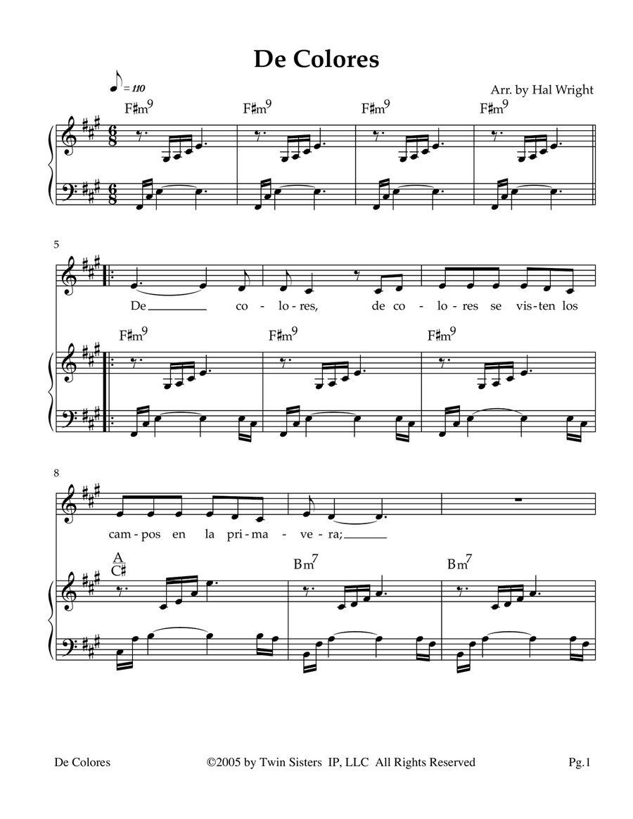 De Colores Piano, Vocal scores gallery preview page 1