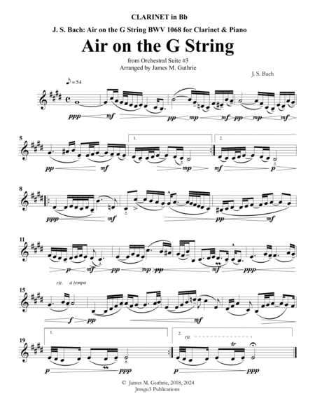 Bach: Air on a G String for Clarinet & Piano image number null