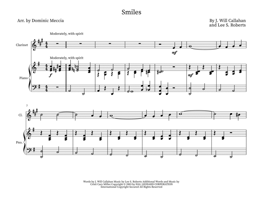Smiles Smiles Clarinet Solo scores gallery preview page 1