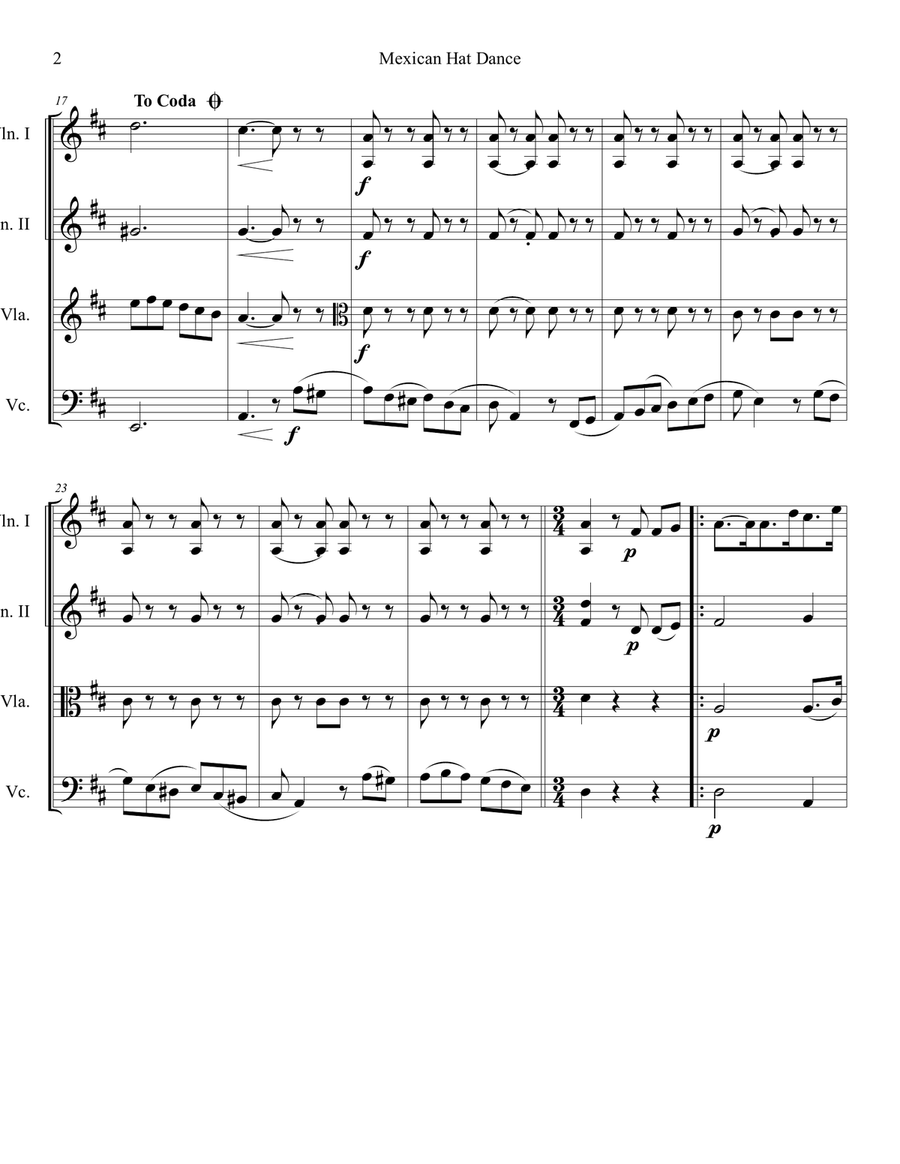 Mexican Hat Dance String Quartet scores gallery preview page 2