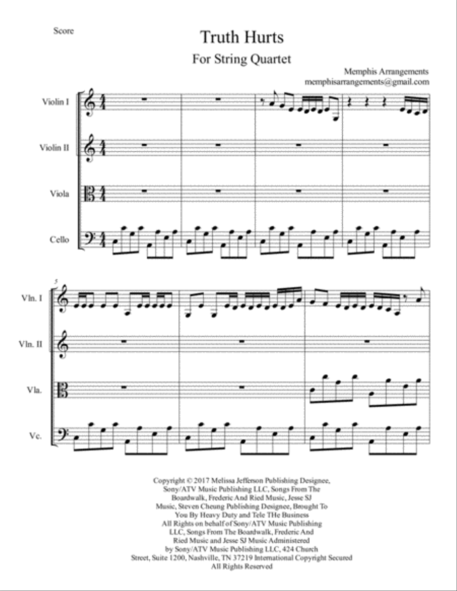 Truth Hurts String Quartet scores gallery preview page 1