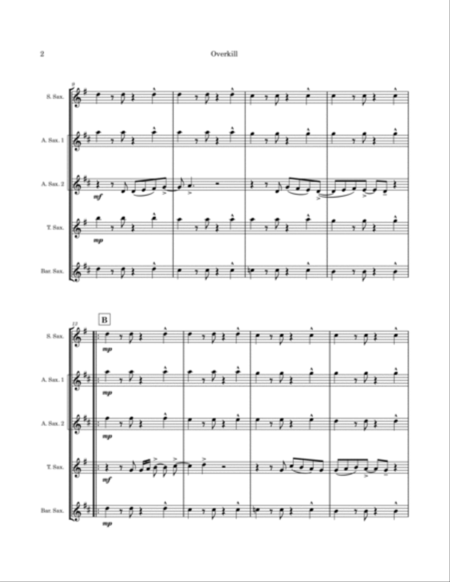 Overkill Saxophone Quartet scores gallery preview page 2