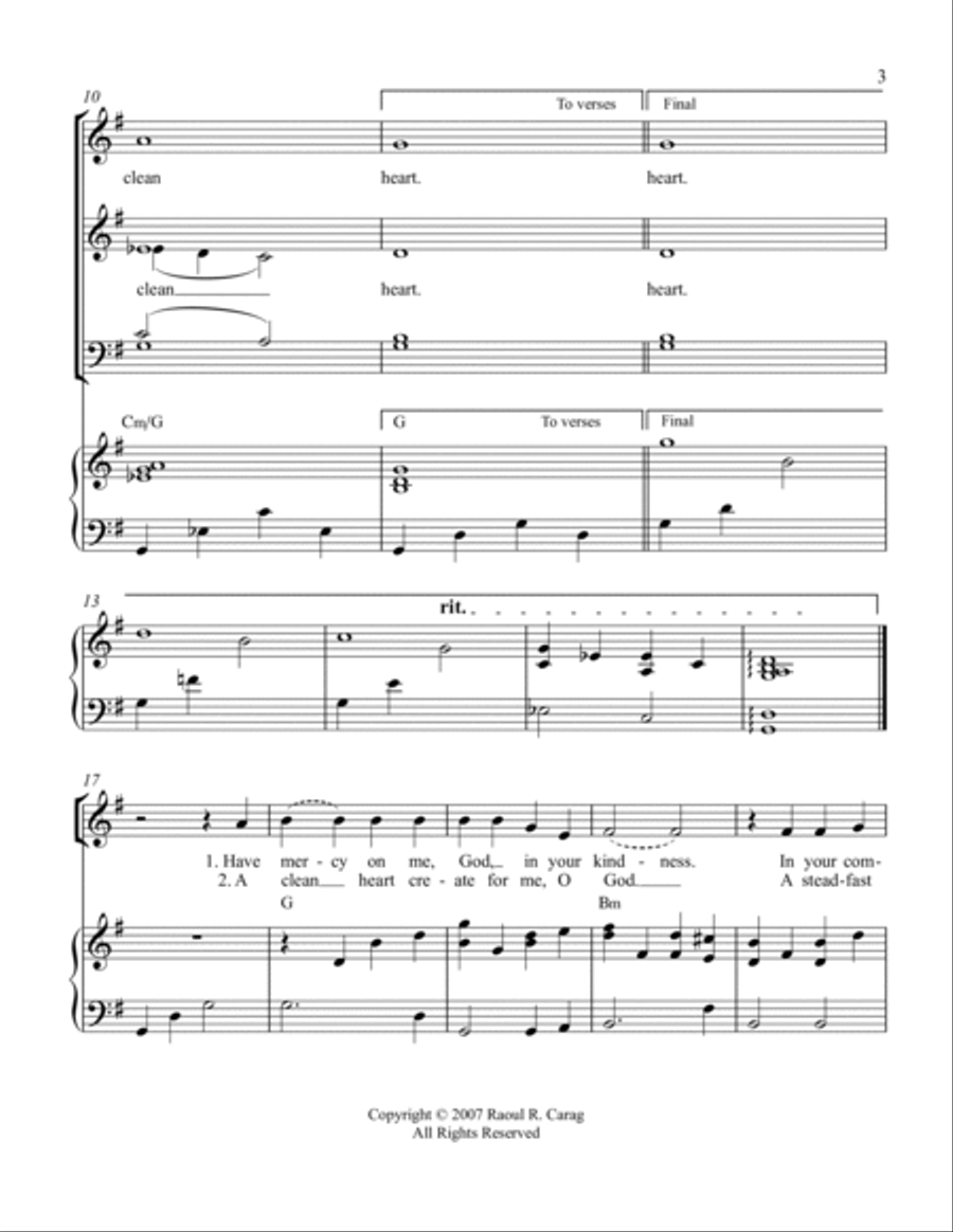 Create In Me, O God (Psalm 51) 4-Part scores gallery preview page 3