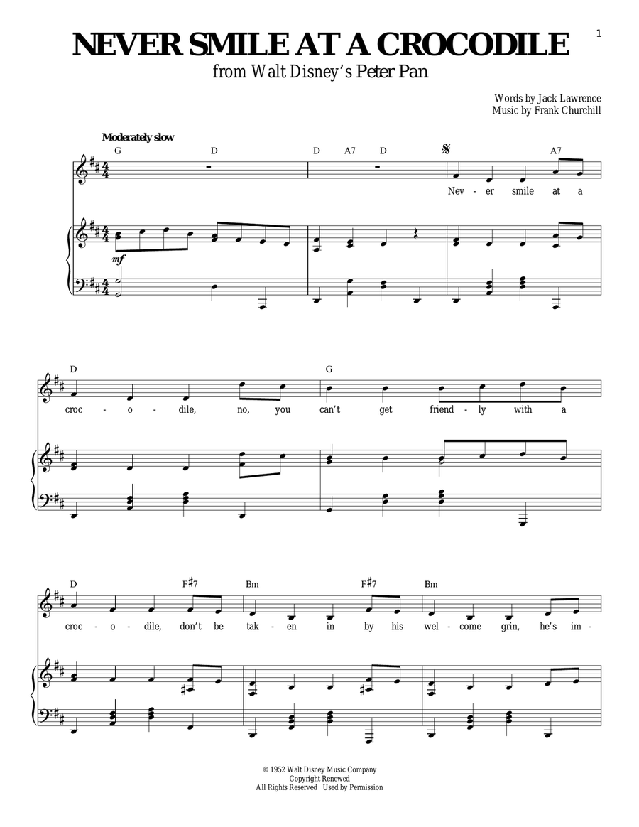 Never Smile At A Crocodile Piano, Vocal scores gallery preview page 1