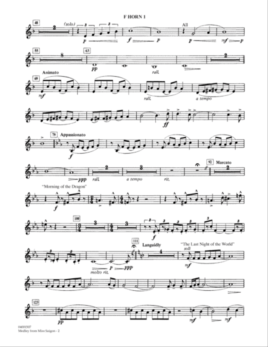 Medley from Miss Saigon (arr. Warren Barker) - F Horn 1 Concert Band scores gallery preview page 2
