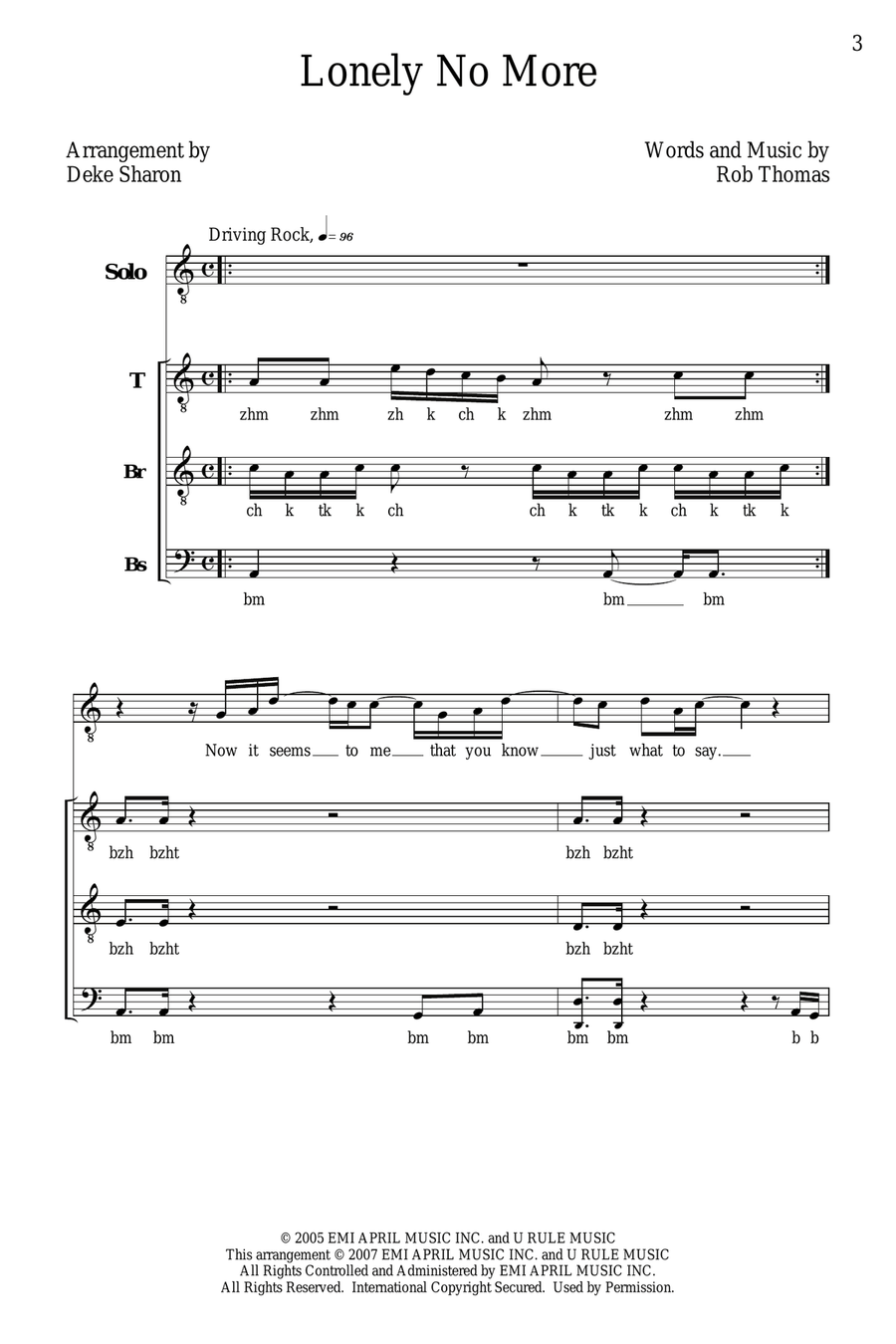 Lonely No More TTBB scores gallery preview page 1