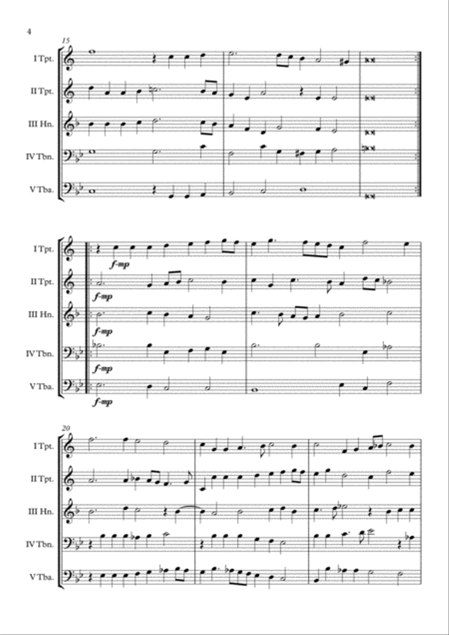 Paduana 2a. (William Brade) Brass Quintet arr. Adrian Wagner Brass Quintet scores gallery preview page 4