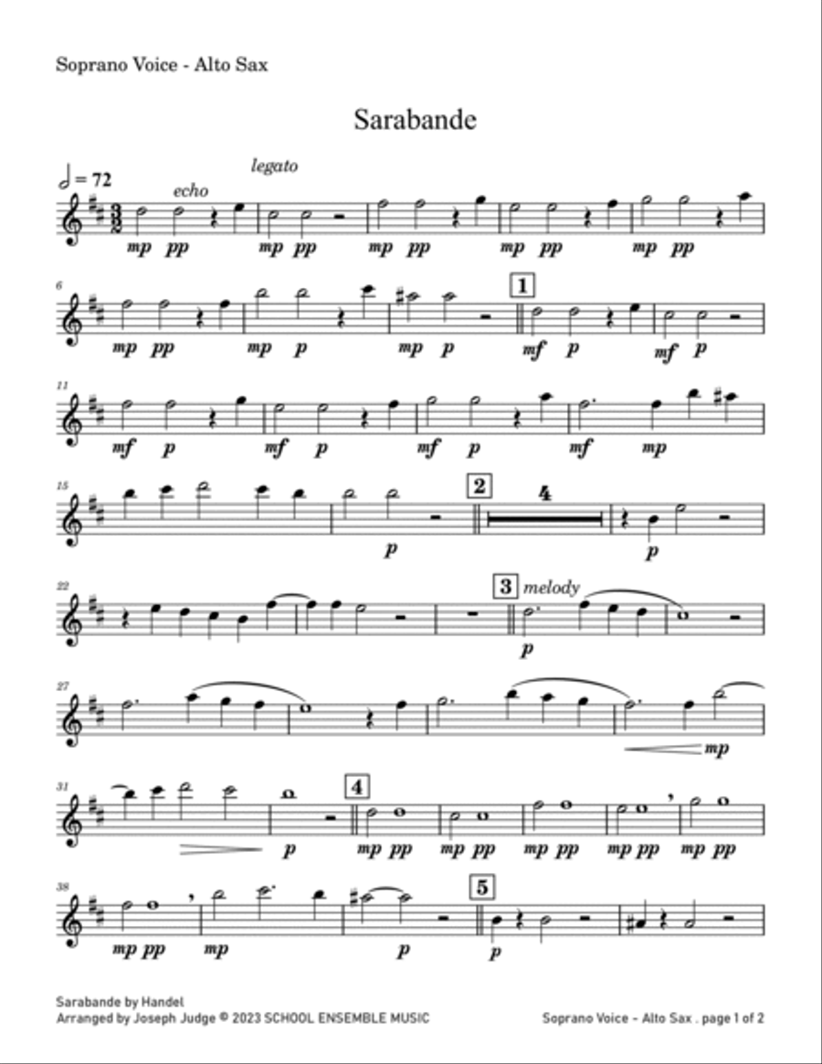 Sarabande by Handel for Saxophone Quartet in Schools Saxophone Quartet scores gallery preview page 6