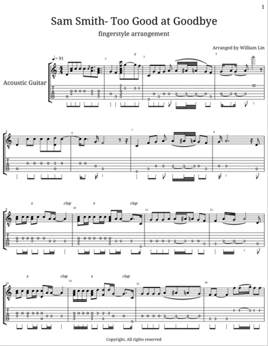 Too Good At Goodbyes Electric Guitar scores gallery preview page 1