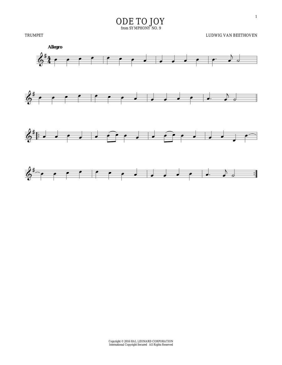 Ode To Joy Ode To Joy Trumpet Solo scores gallery preview page 1