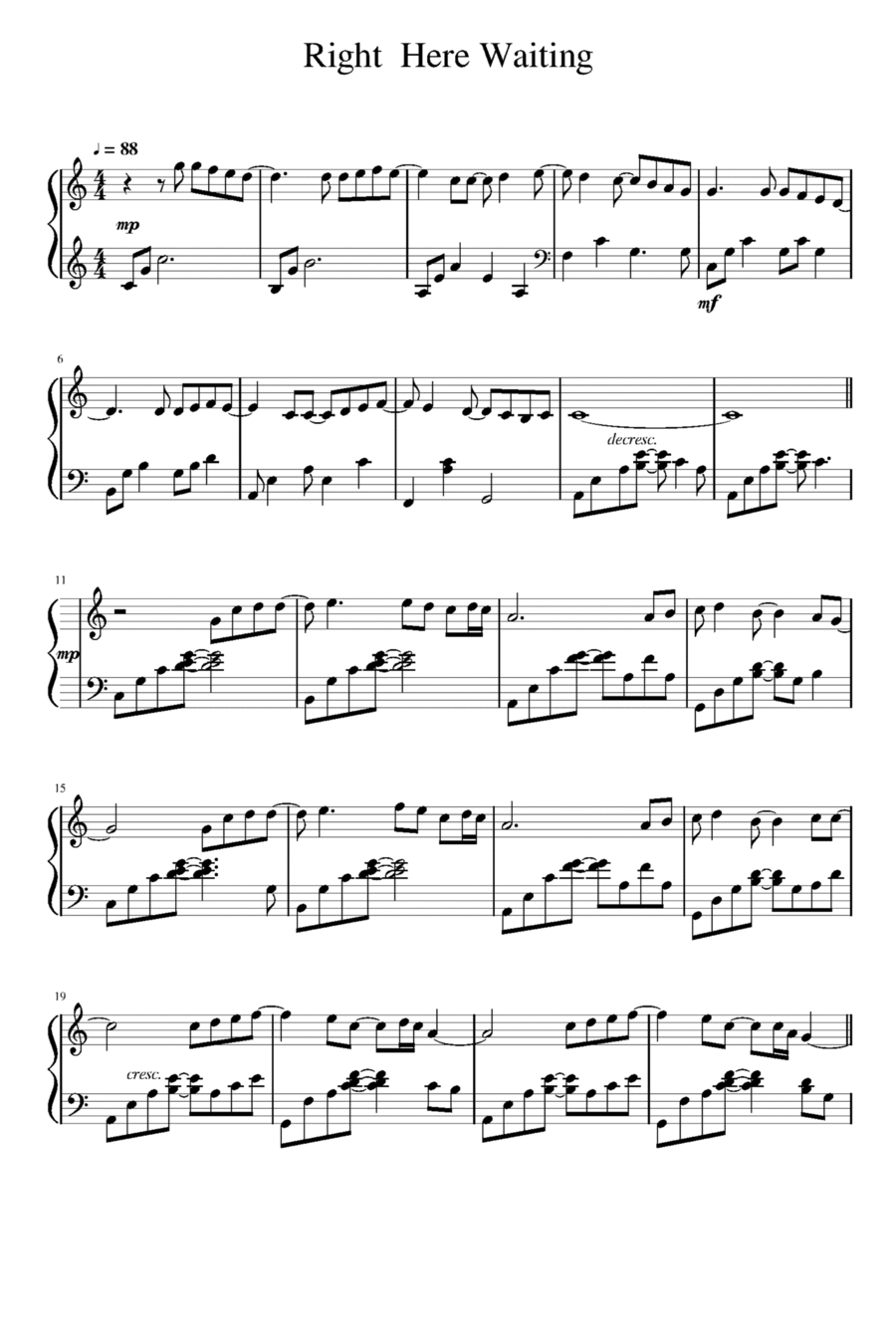 Right Here Waiting Piano Solo scores gallery preview page 1