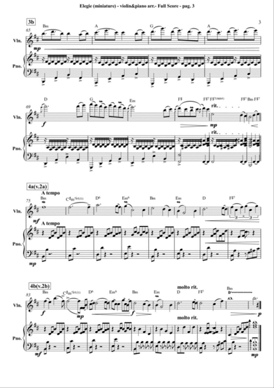 ELEGIE (ELEGY) (miniatura) (miniature) - aranjament pentru duet vioara-pian in Si minor (arrangement String Duet scores gallery preview page 3