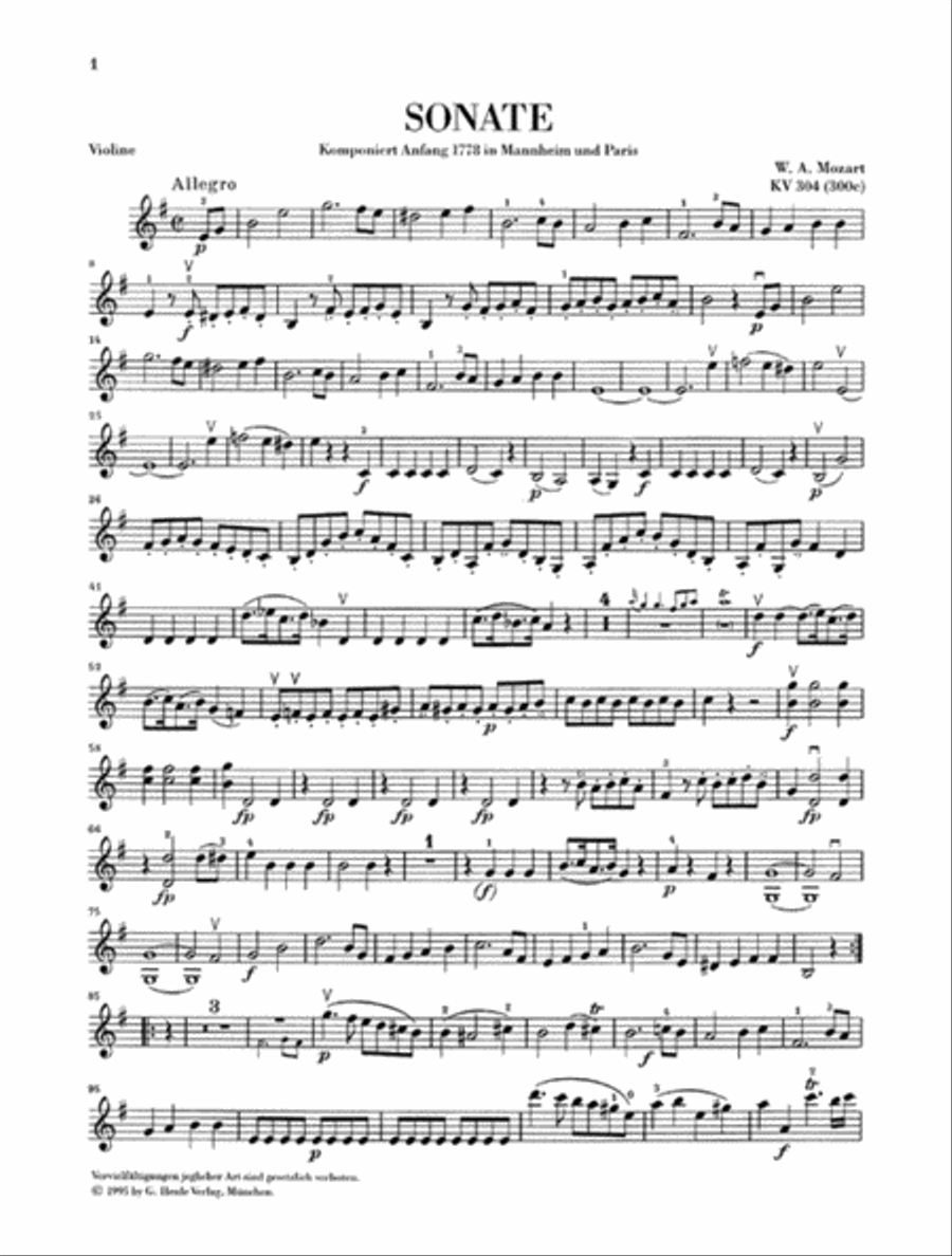 Violin Sonata in E Minor K304 (300c) Violin Solo scores gallery preview page 2