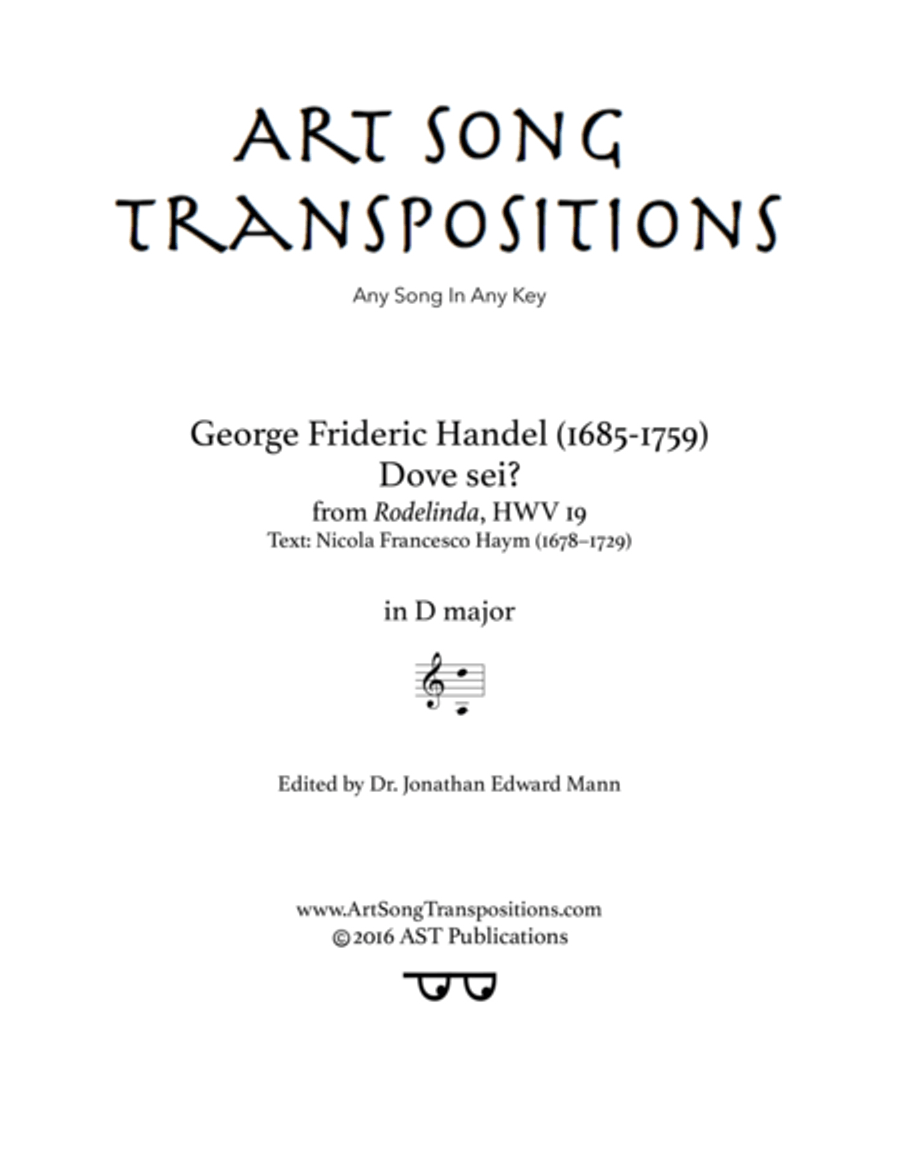 HANDEL: Dove sei? (transposed to D major) Voice scores gallery preview page 1