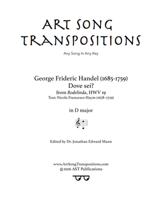 Book cover for HANDEL: Dove sei? (transposed to D major)