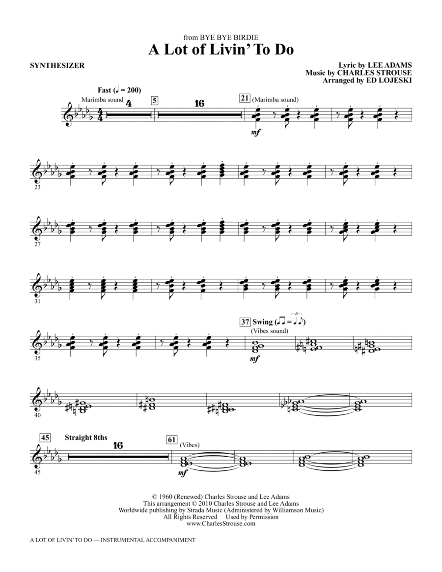 A Lot Of Livin' To Do - Synthesizer Choir scores gallery preview page 1