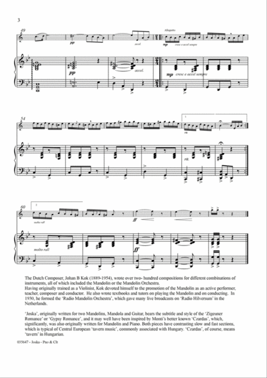 JOSKA: A GYPSY ROMANCE – CLARINET & PIANO Clarinet Solo scores gallery preview page 4