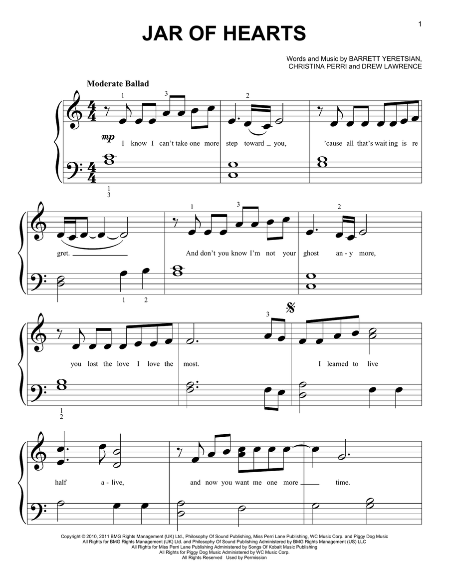 Jar Of Hearts Easy Piano scores gallery preview page 1