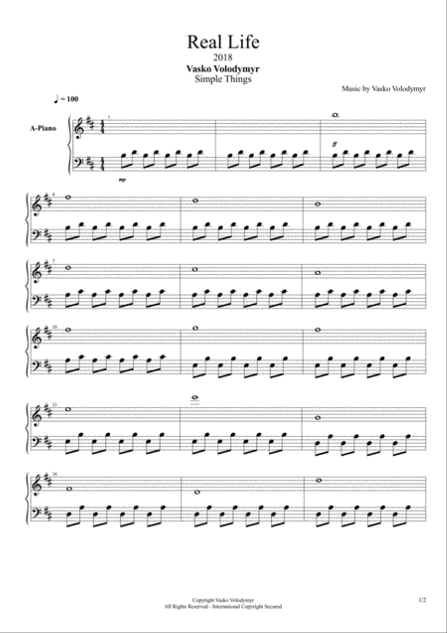 Real life Real life Piano Solo scores gallery preview page 1