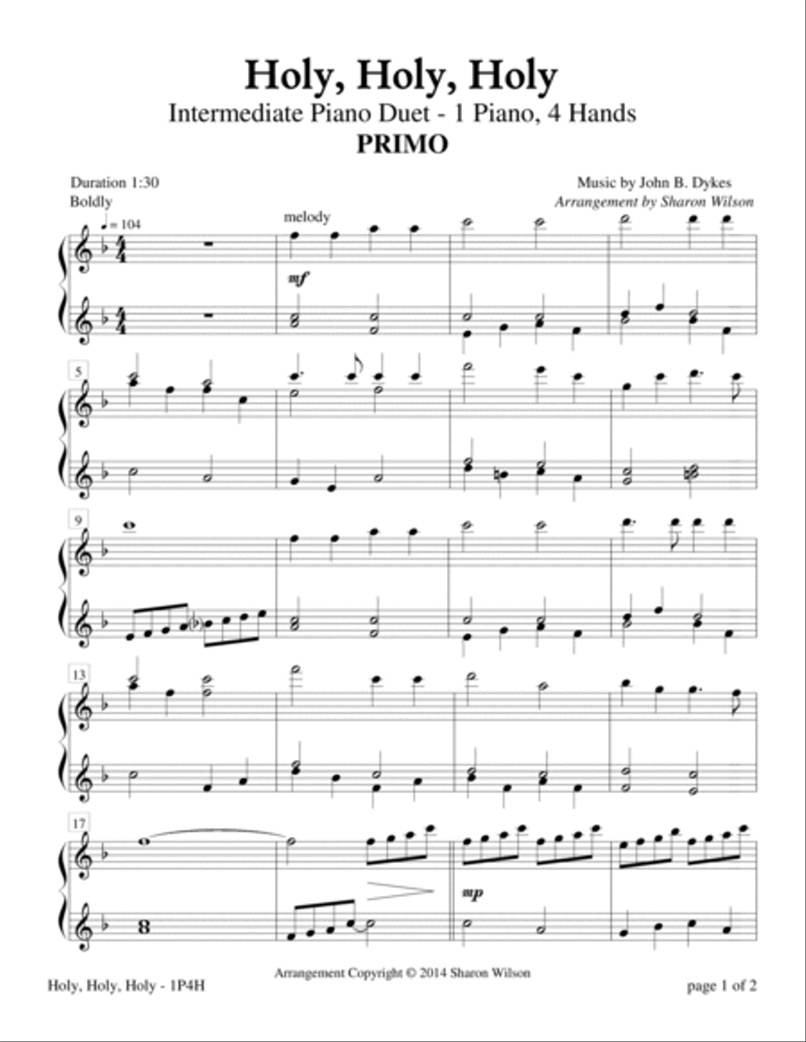 Holy, Holy, Holy (Intermediate Piano Duet; 1 Piano, 4 Hands) 1 Piano, 4-Hands scores gallery preview page 2