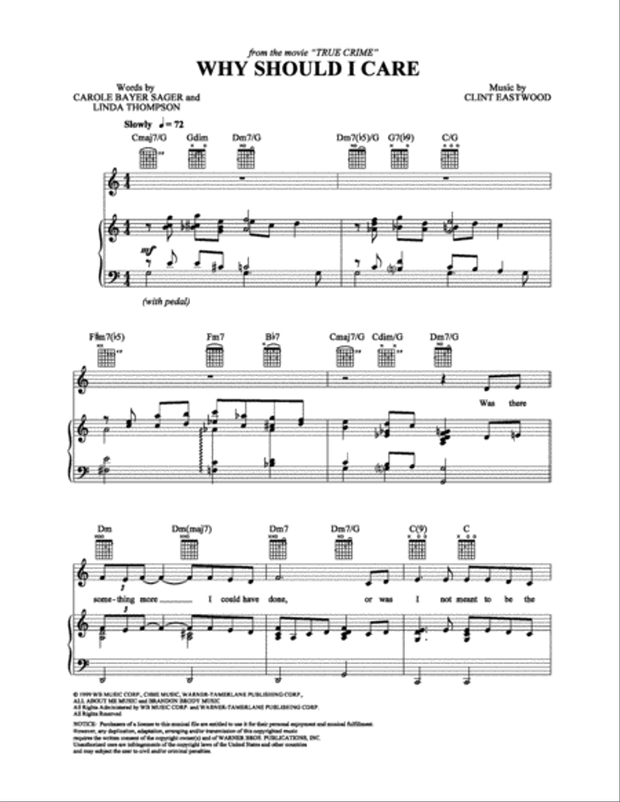 Why Should I Care Piano, Vocal, Guitar scores gallery preview page 1
