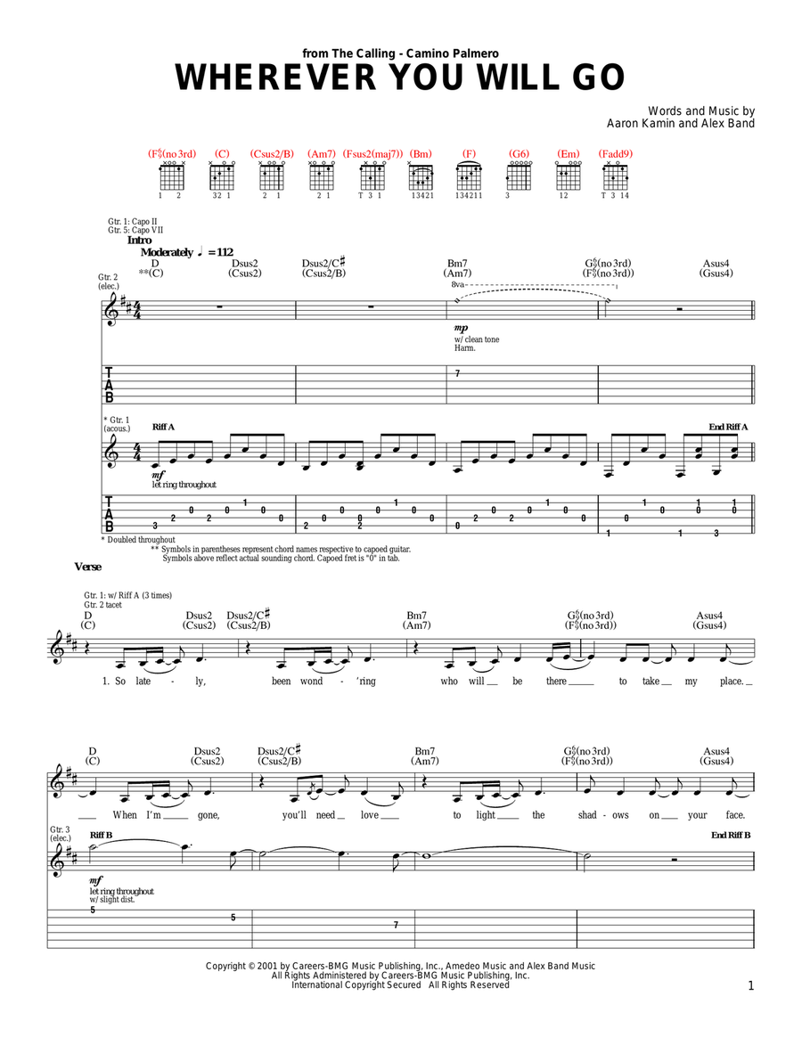 Wherever You Will Go Wherever You Will Go Acoustic Guitar scores gallery preview page 1