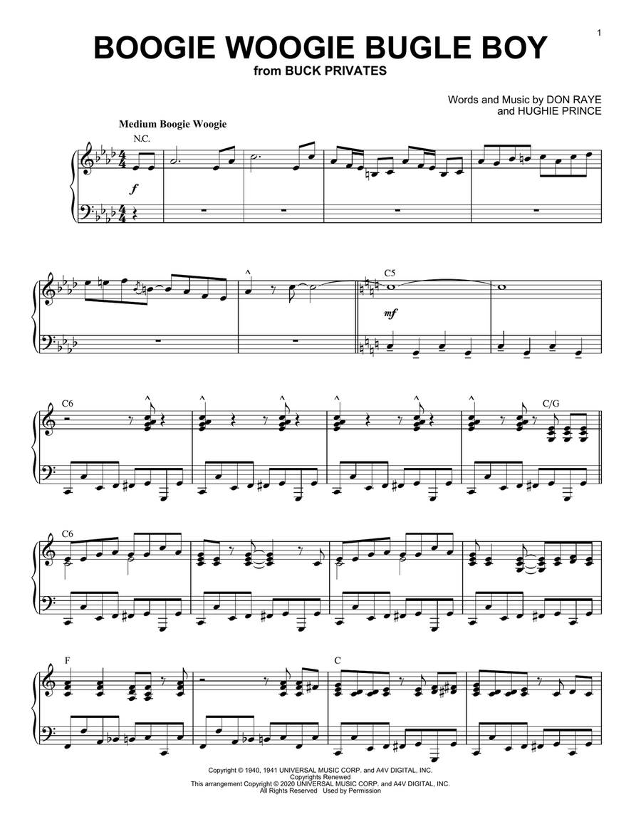 Boogie Woogie Bugle Boy [Jazz version] (arr. Brent Edstrom) Piano Solo scores gallery preview page 1