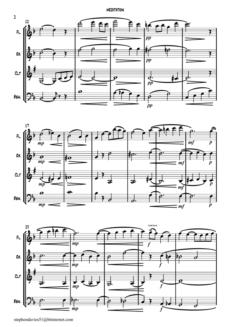 Meditation by Walter Battison Haynes for Woodwind Quartet Woodwind Quartet scores gallery preview page 2
