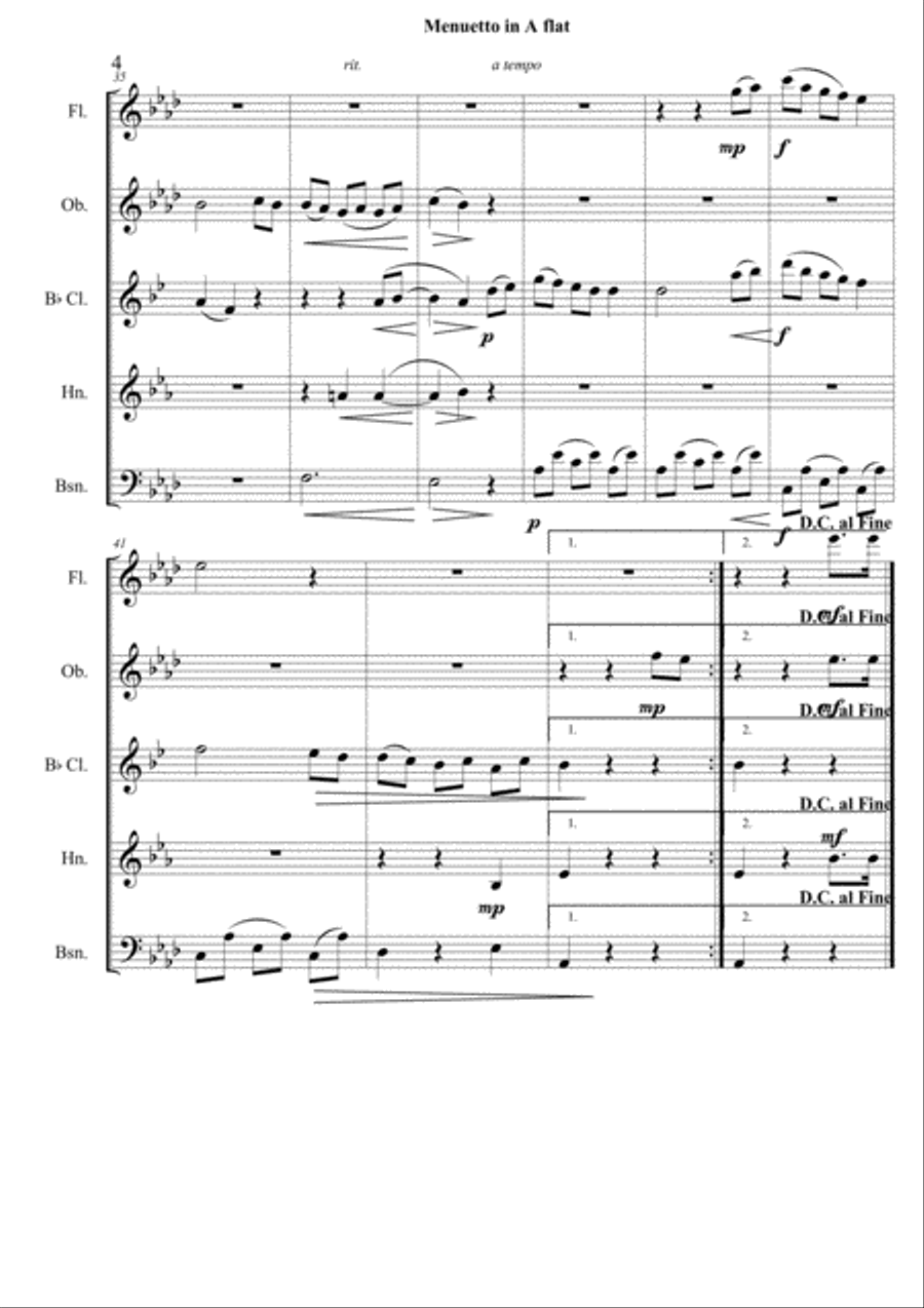 HAYDN- Menuetto from Piano Sonata Hob. 16: 43 Woodwind Quintet scores gallery preview page 5