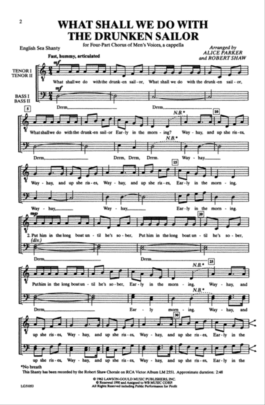 What Shall We Do with the Drunken Sailor Choir scores gallery preview page 1