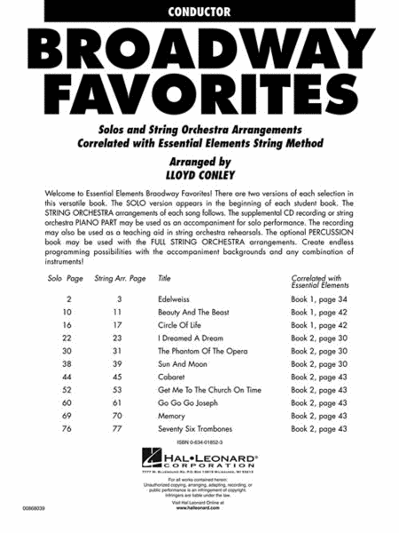 Broadway Favorites For Strings - Conductor Score/CD image number null