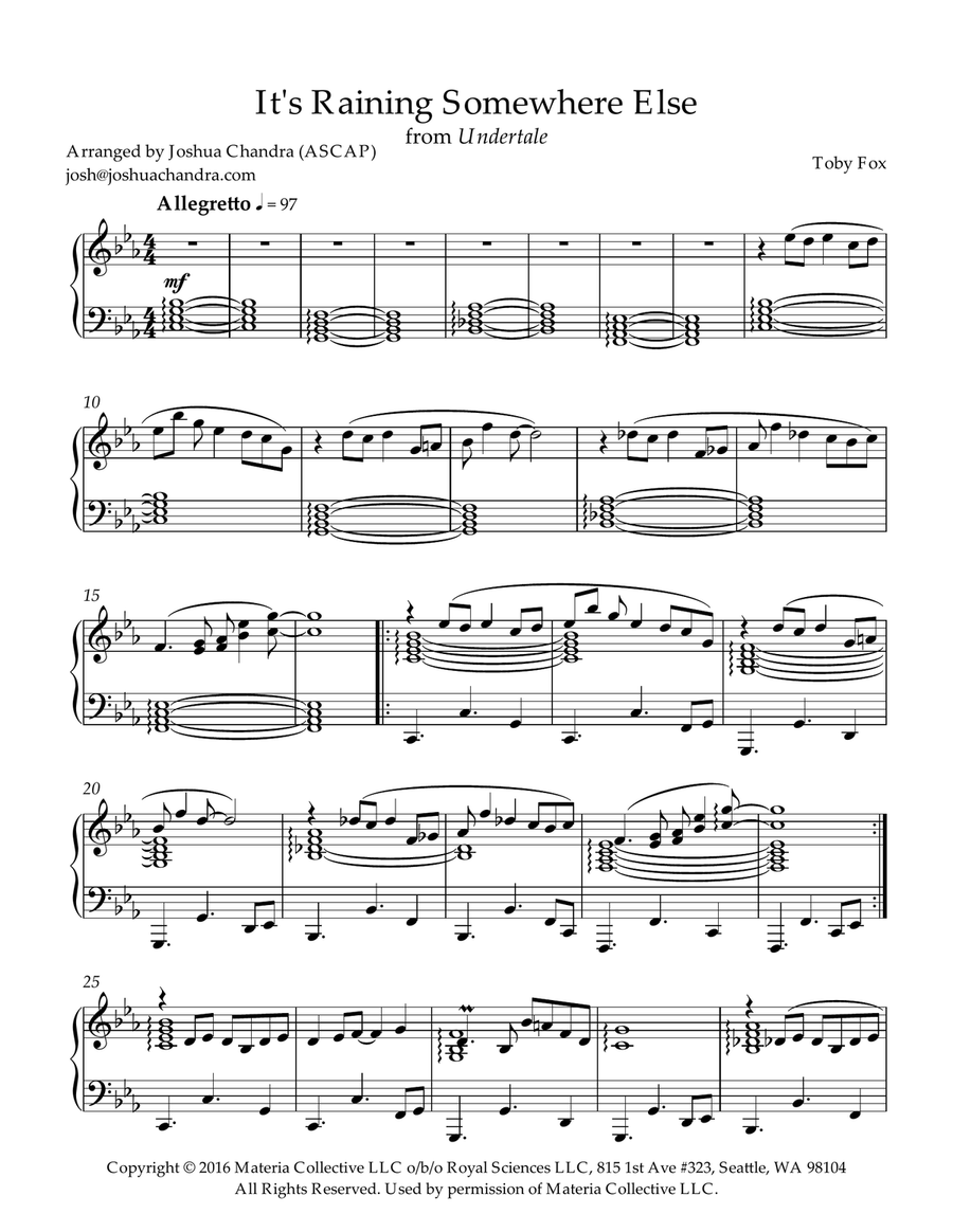 It's Raining Somewhere Else Piano Solo scores gallery preview page 1
