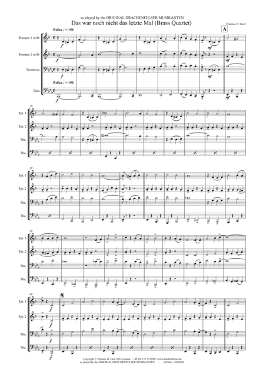 Das war noch nicht das letzte Mal - German Polka - Oktoberfest - Brass Quartet Brass Quartet scores gallery preview page 1