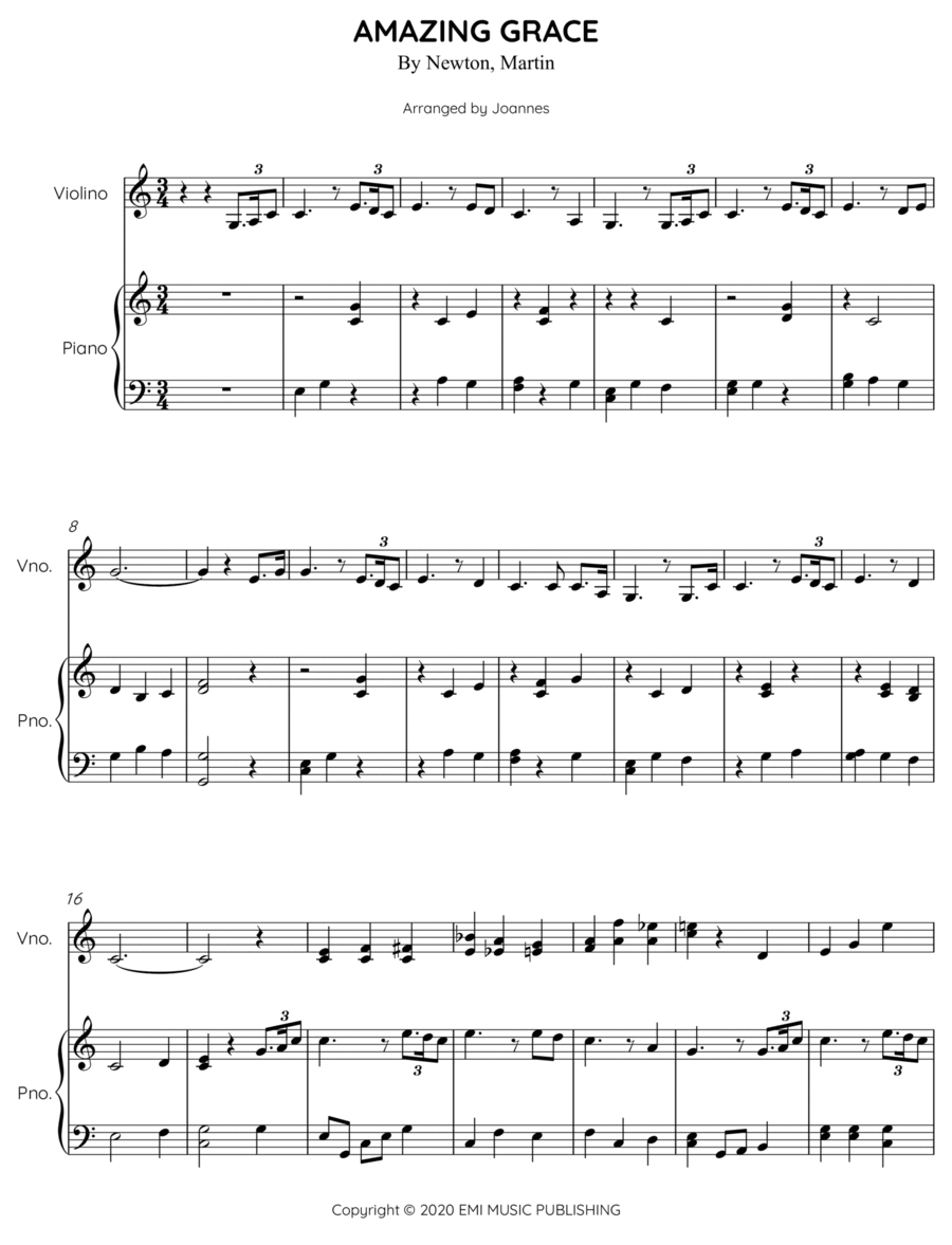 Amazing Grace Violin Solo scores gallery preview page 1