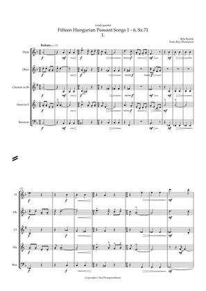 Book cover for Bartók: Fifteen Hungarian Peasant Songs, Sz.71 (Nos. 1 - 6) - wind quintet