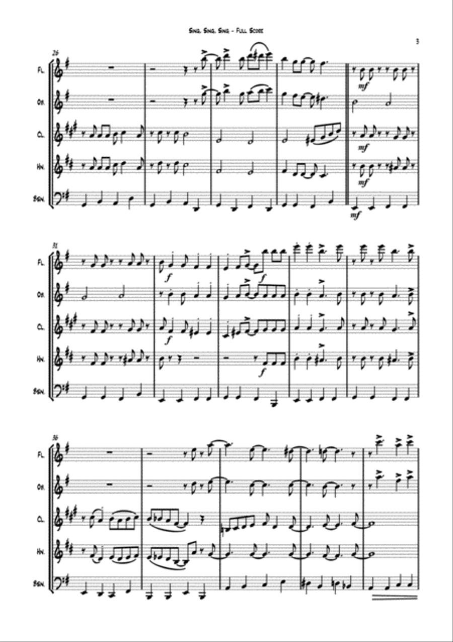 Sing, Sing, Sing Woodwind Quintet scores gallery preview page 4