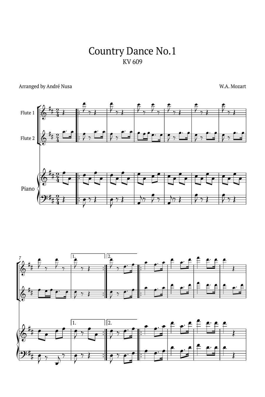 Country Dance No.1 KV 609 Woodwind Duet scores gallery preview page 1