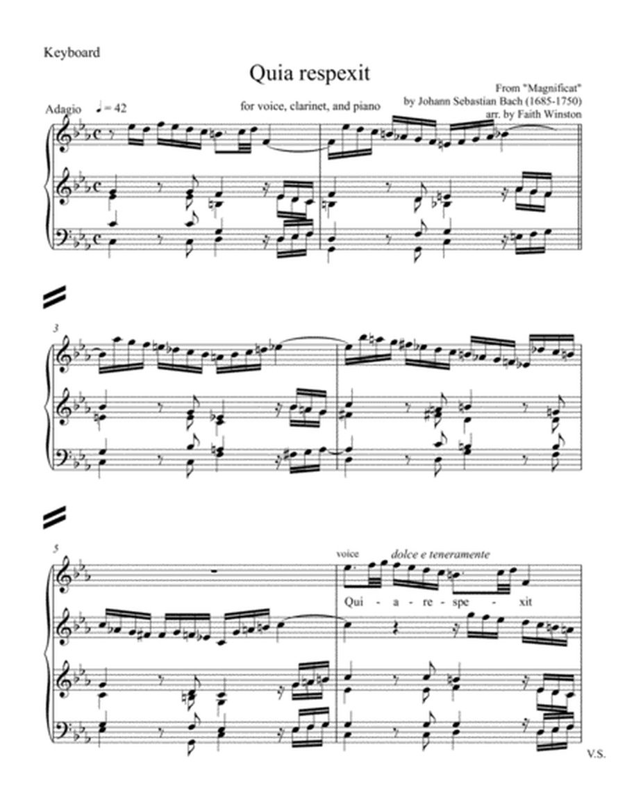 Quia respexit:  for voice, clarinet, and piano.