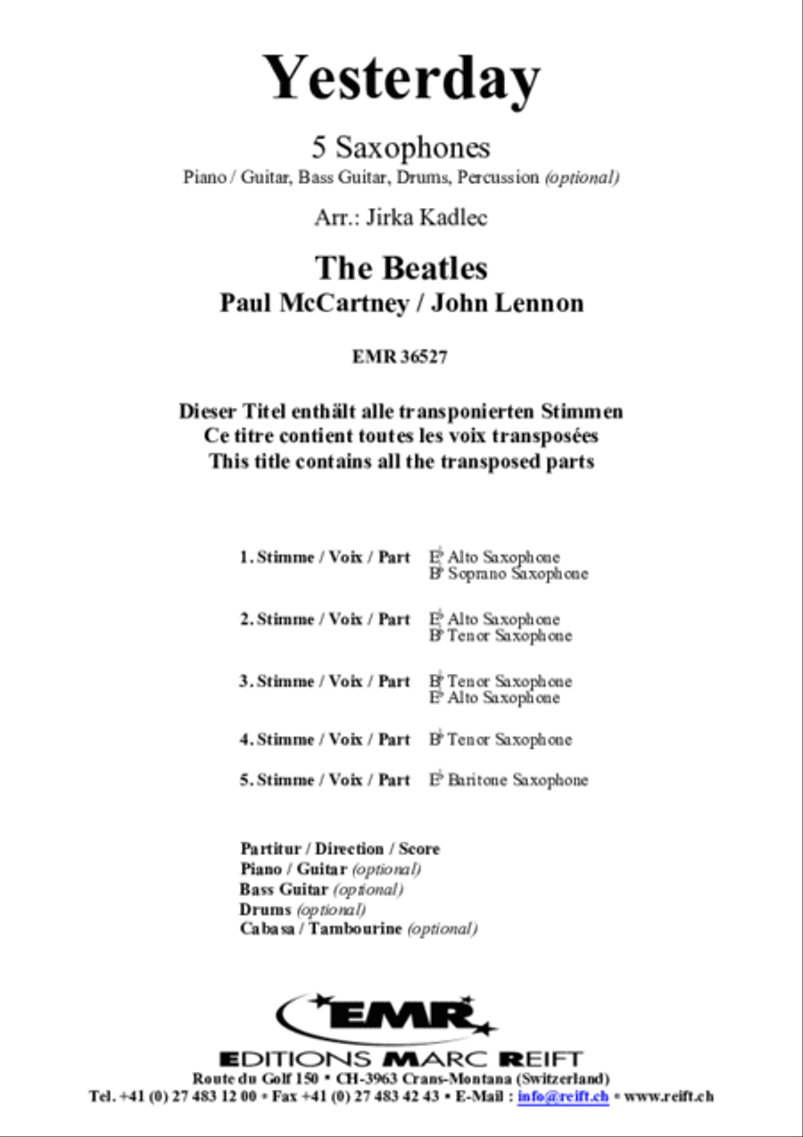 Yesterday Yesterday Saxophone Quintet scores gallery preview page 2