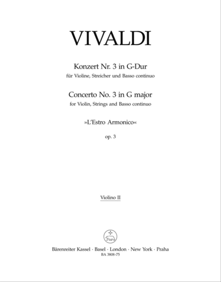 Concerto III G major RV 310 by Antonio Vivaldi Violin - Sheet Music