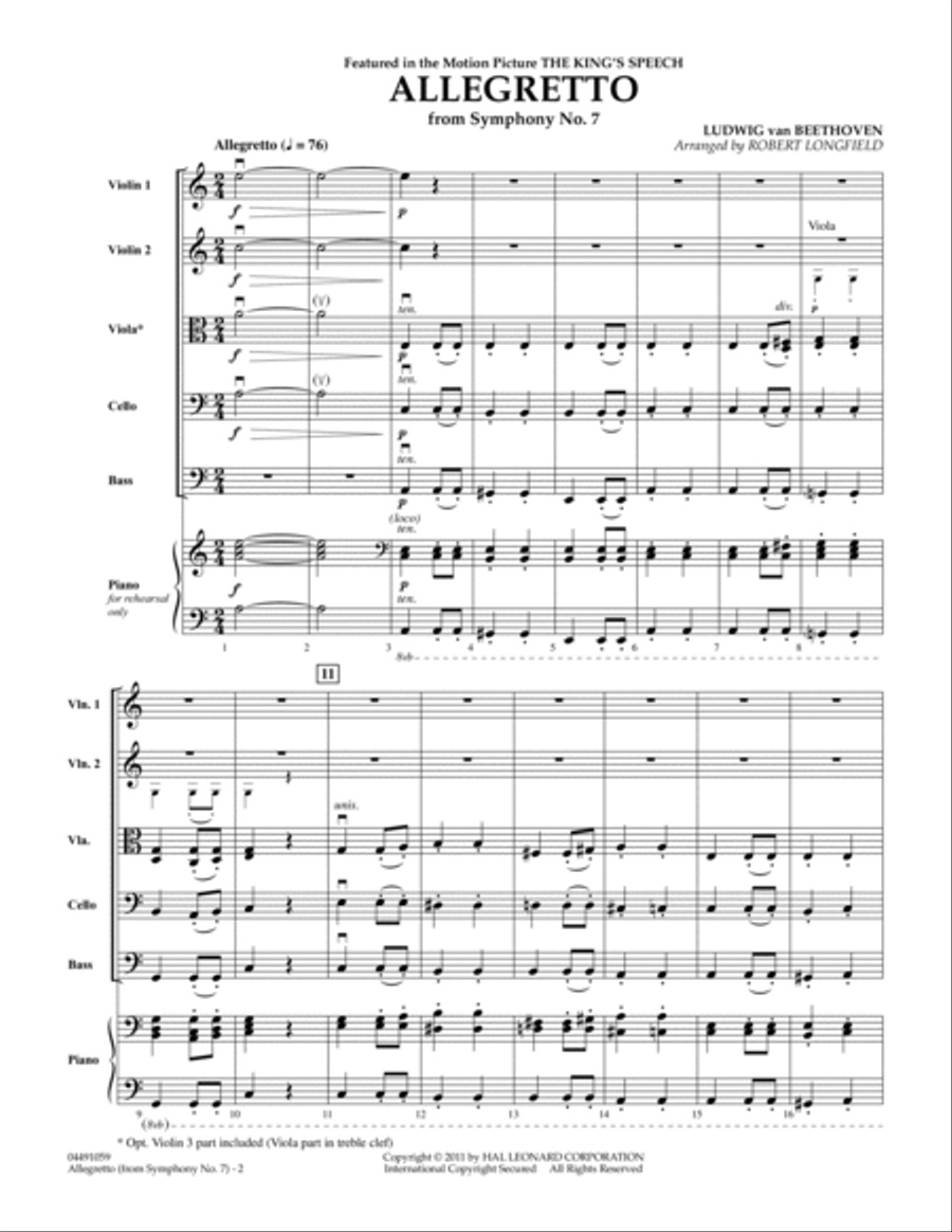 Allegretto (from Symphony No. 7) - Full Score Orchestra scores gallery preview page 2