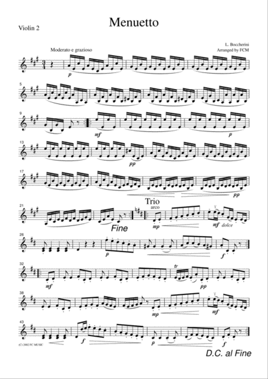 Boccherini Menuetto (String Quintet Op.13, No.5, 3rd mvt.), for string quartet, CB401 String Quartet scores gallery preview page 2